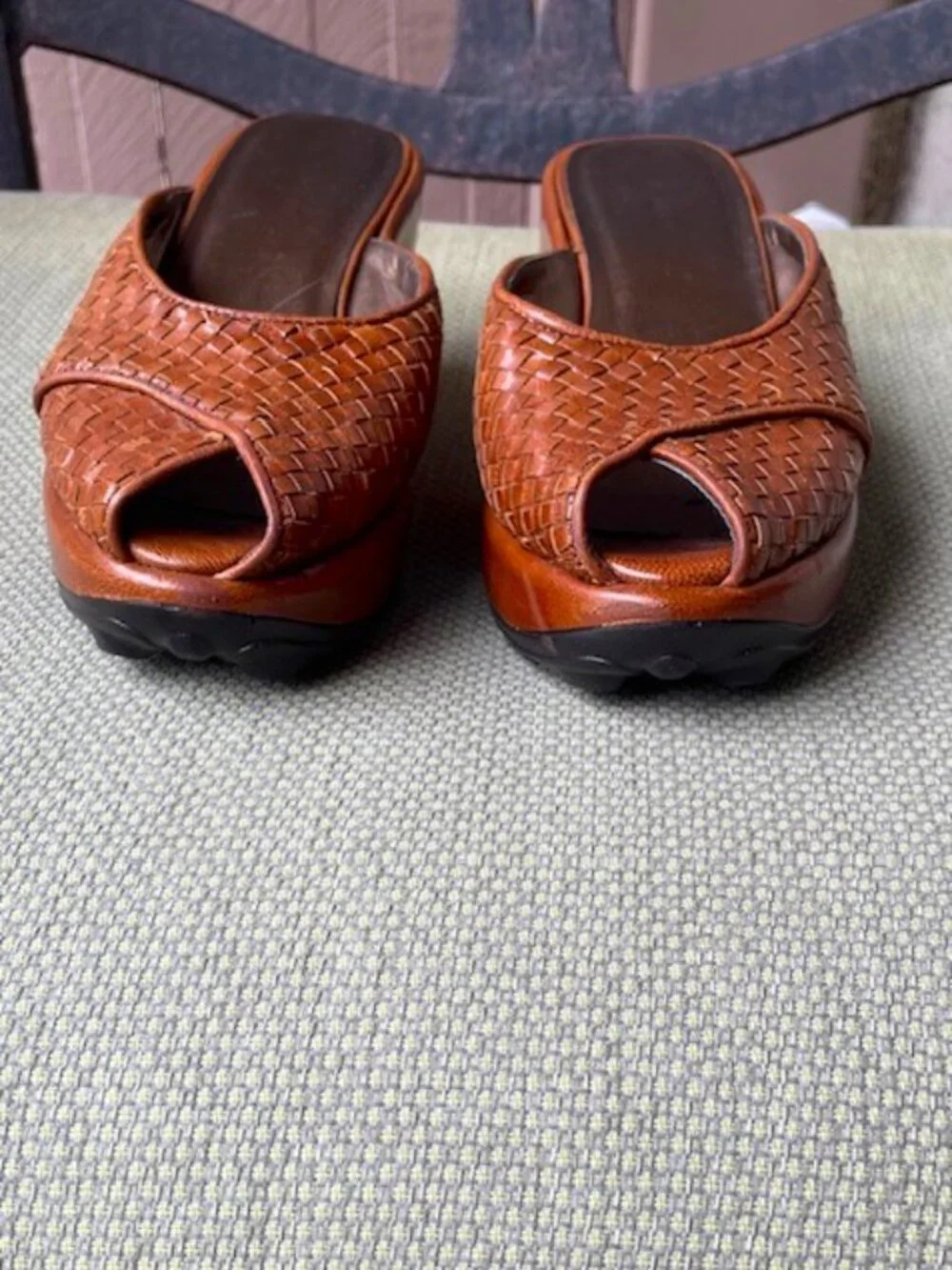 A.Marinelli Brown Woven Leather Slip on Wedges Size 8.5